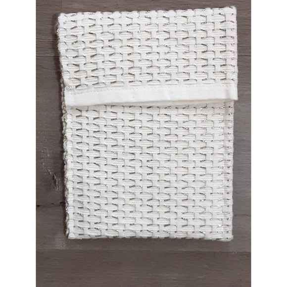 New handcrafted woven clutch shoulder bag woven ivory silver metallic 8"X6" - Picture 1 of 4